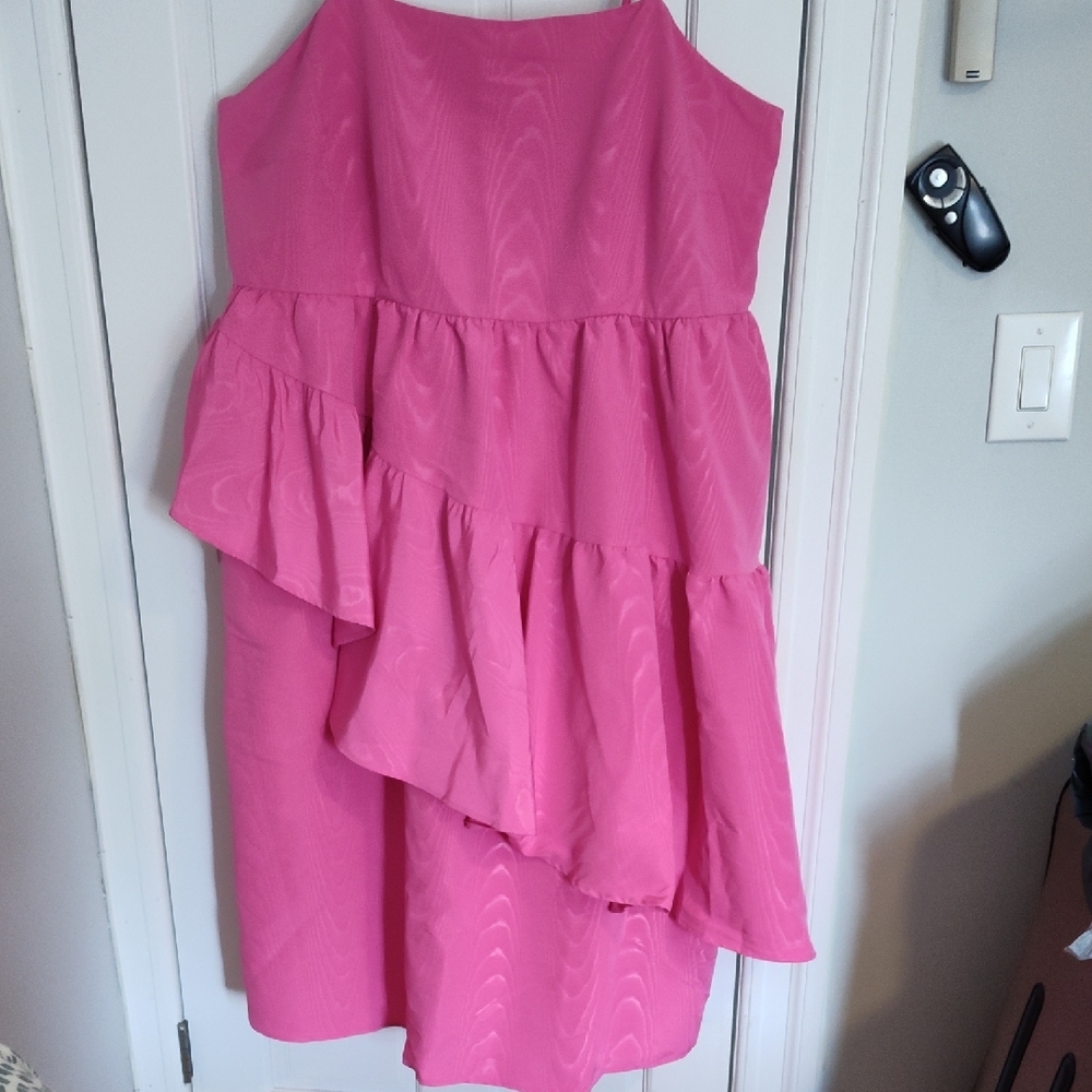 Pink Ruffled Strapless Dress - Picture 2 of 6